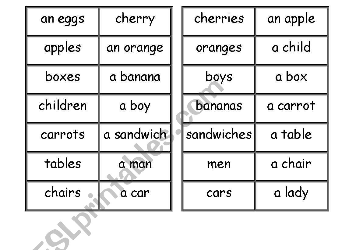 singular plural domino game. worksheet