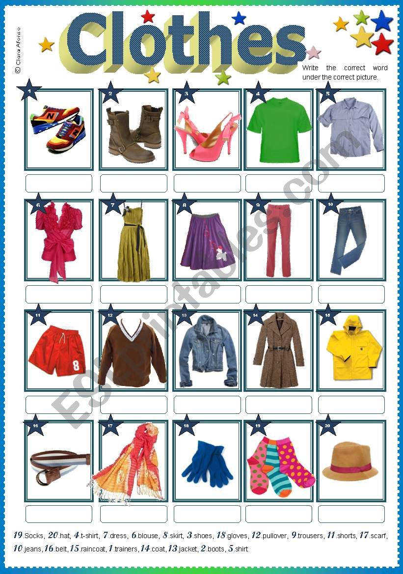 Clothes worksheet