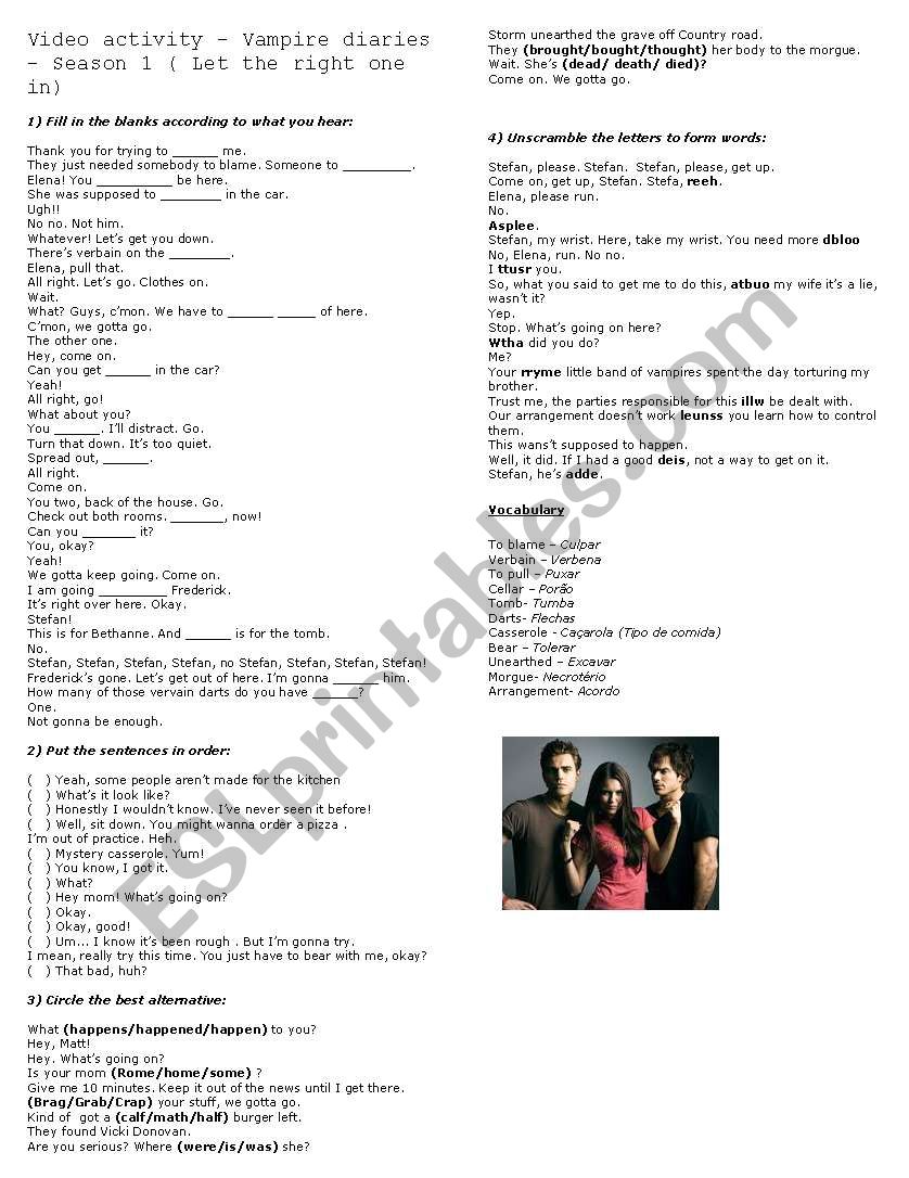 Vampire diaries worksheet