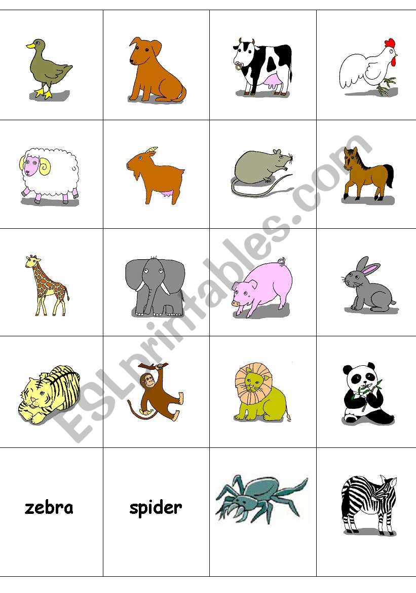animals memory game worksheet