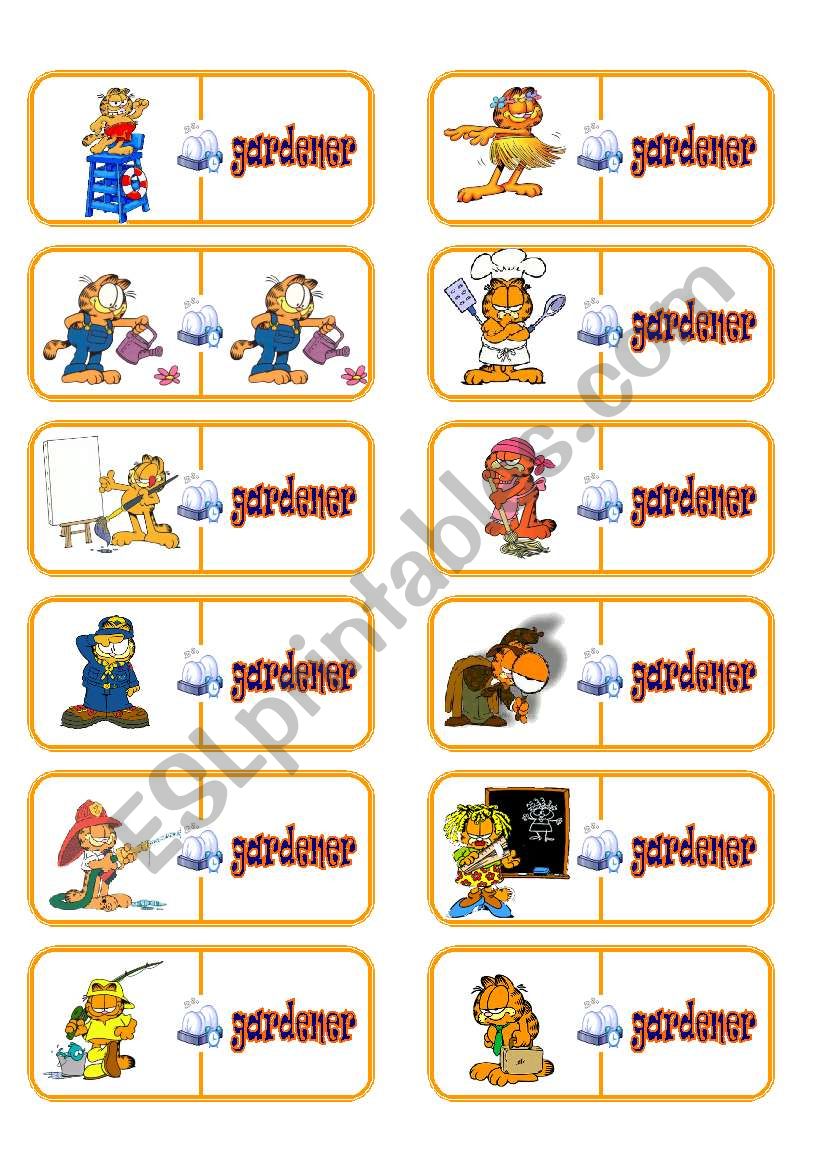 Jobs domino with Garfield!! worksheet