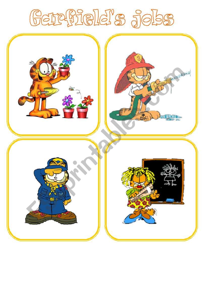 28 Memory Job Flashcards with Garfield 1/2 (picture+words)