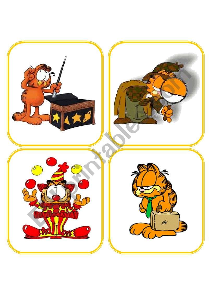 28 Memory Job Flashcards with Garfield 2/2 (picture+words)