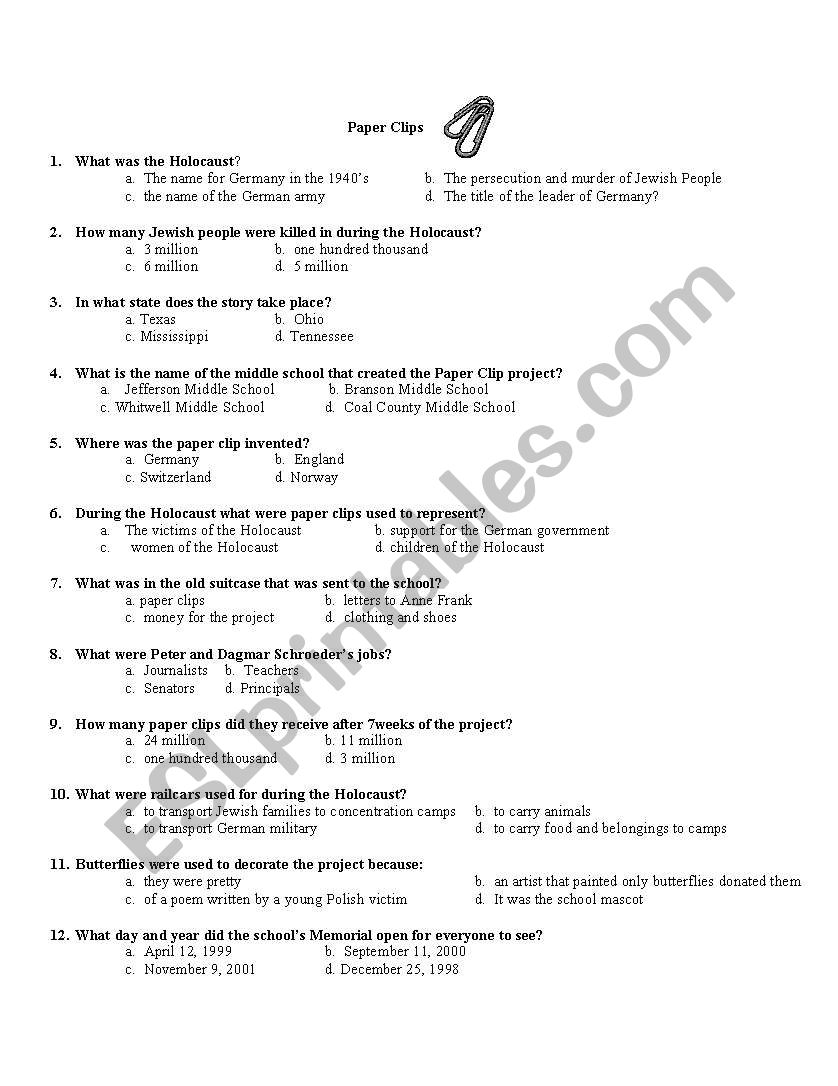 Paper Clips worksheet
