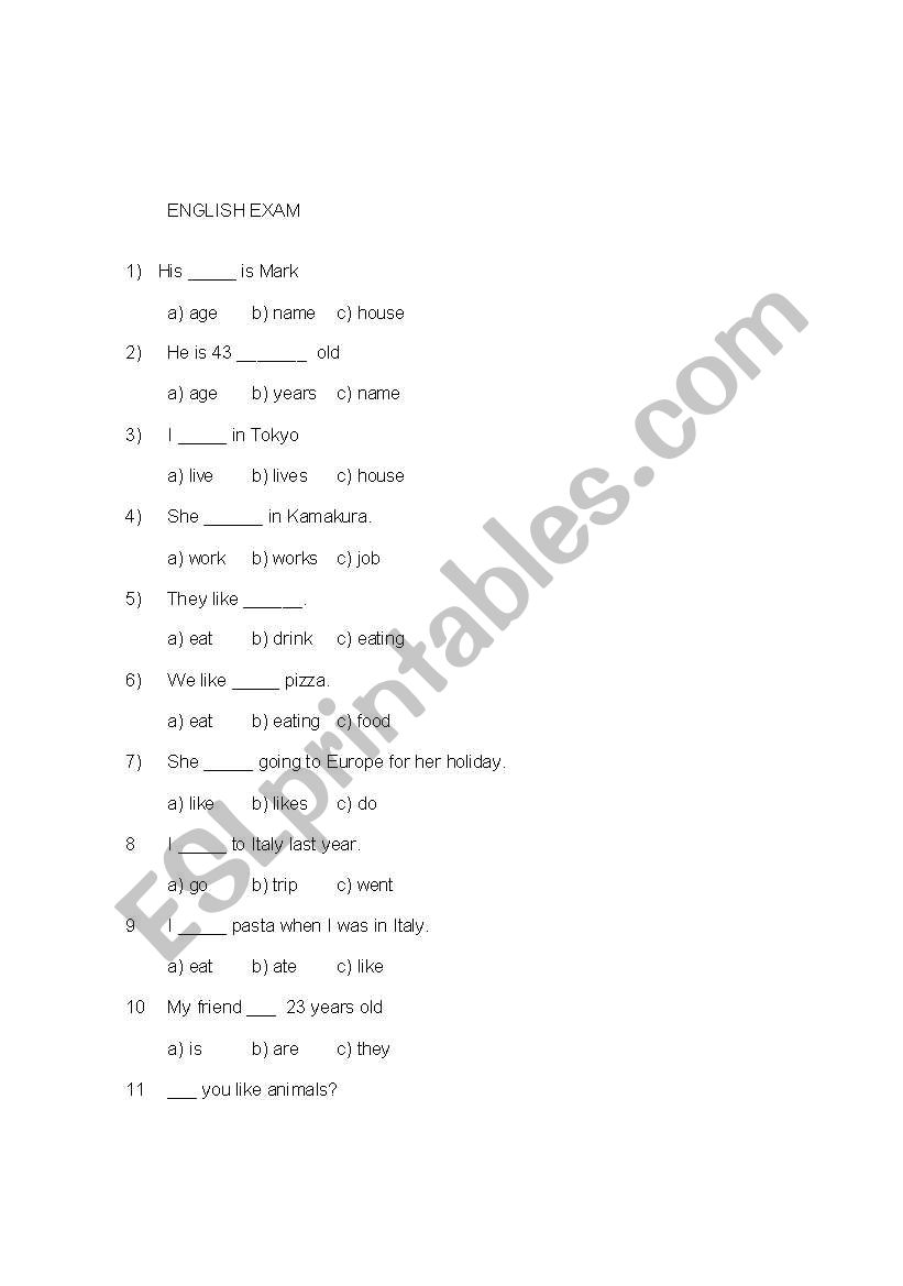 SIMPLE ENGLISH TEST worksheet