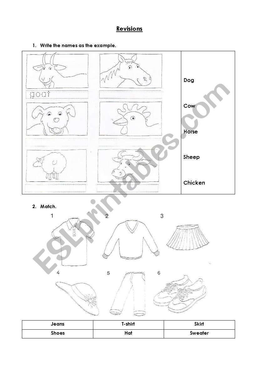 Revisions worksheet