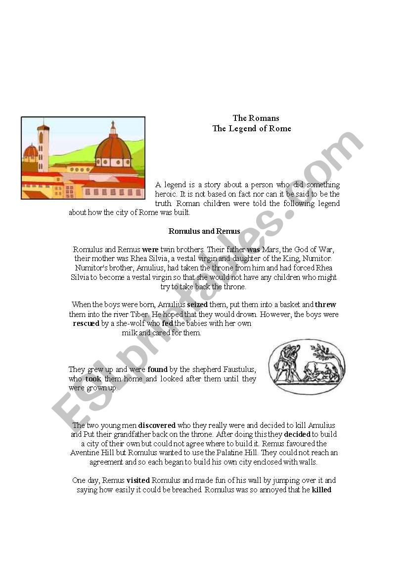 The legend of Rome worksheet