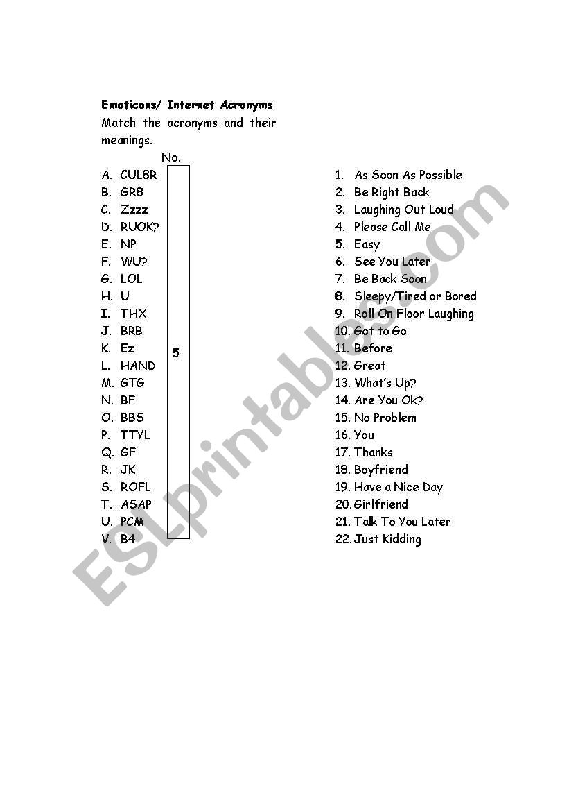 Emoticons worksheet