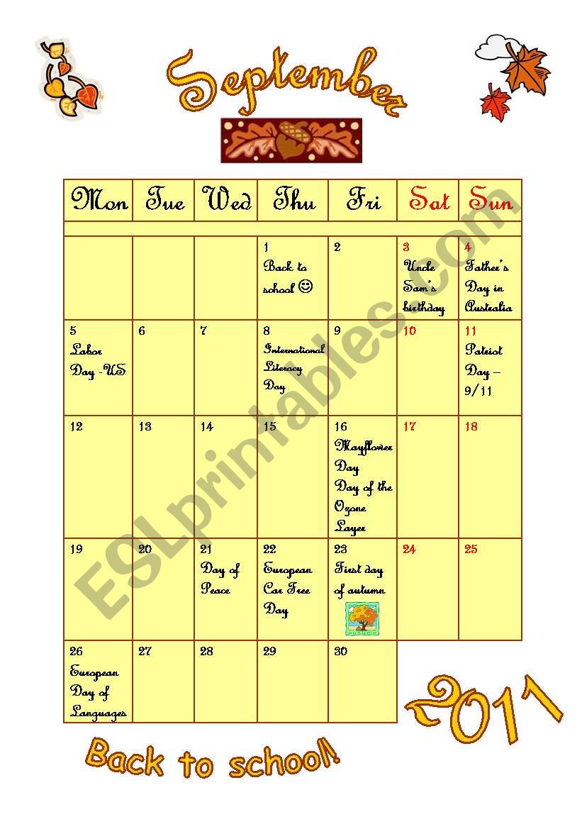 September 2011 - calendar with questions