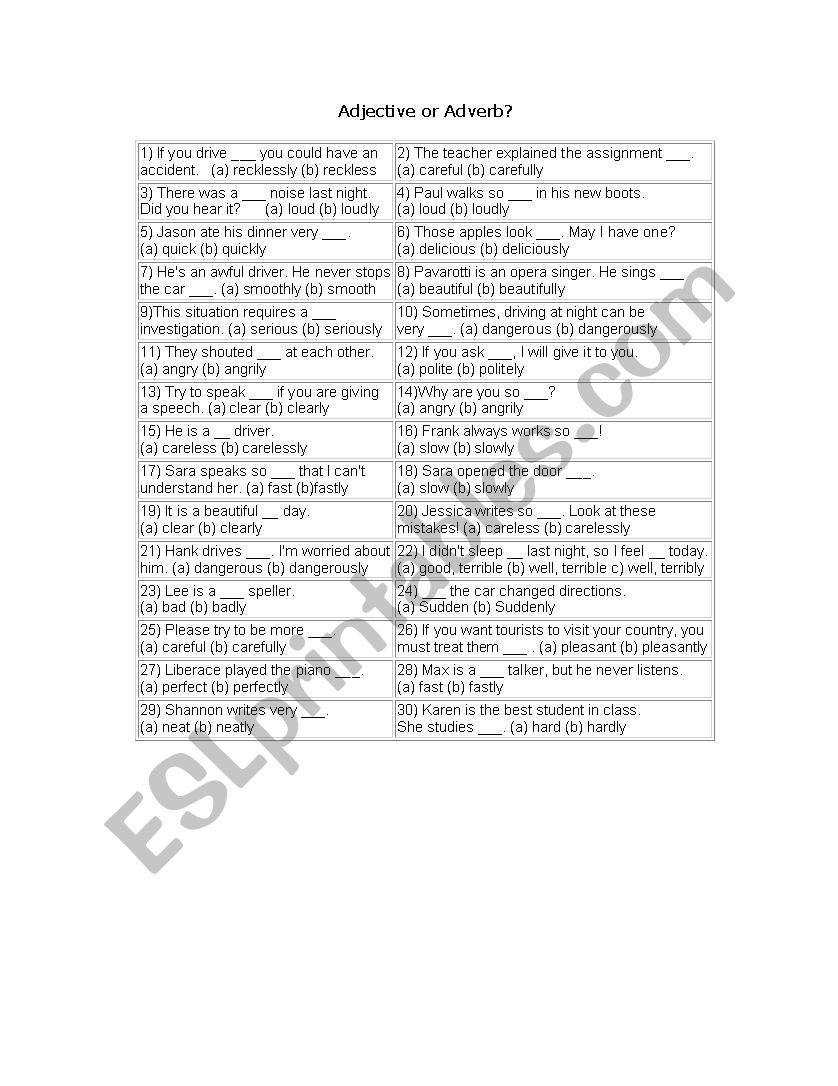 adjectifs worksheet