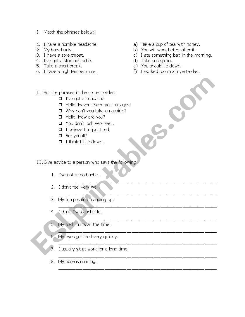 Health worksheet