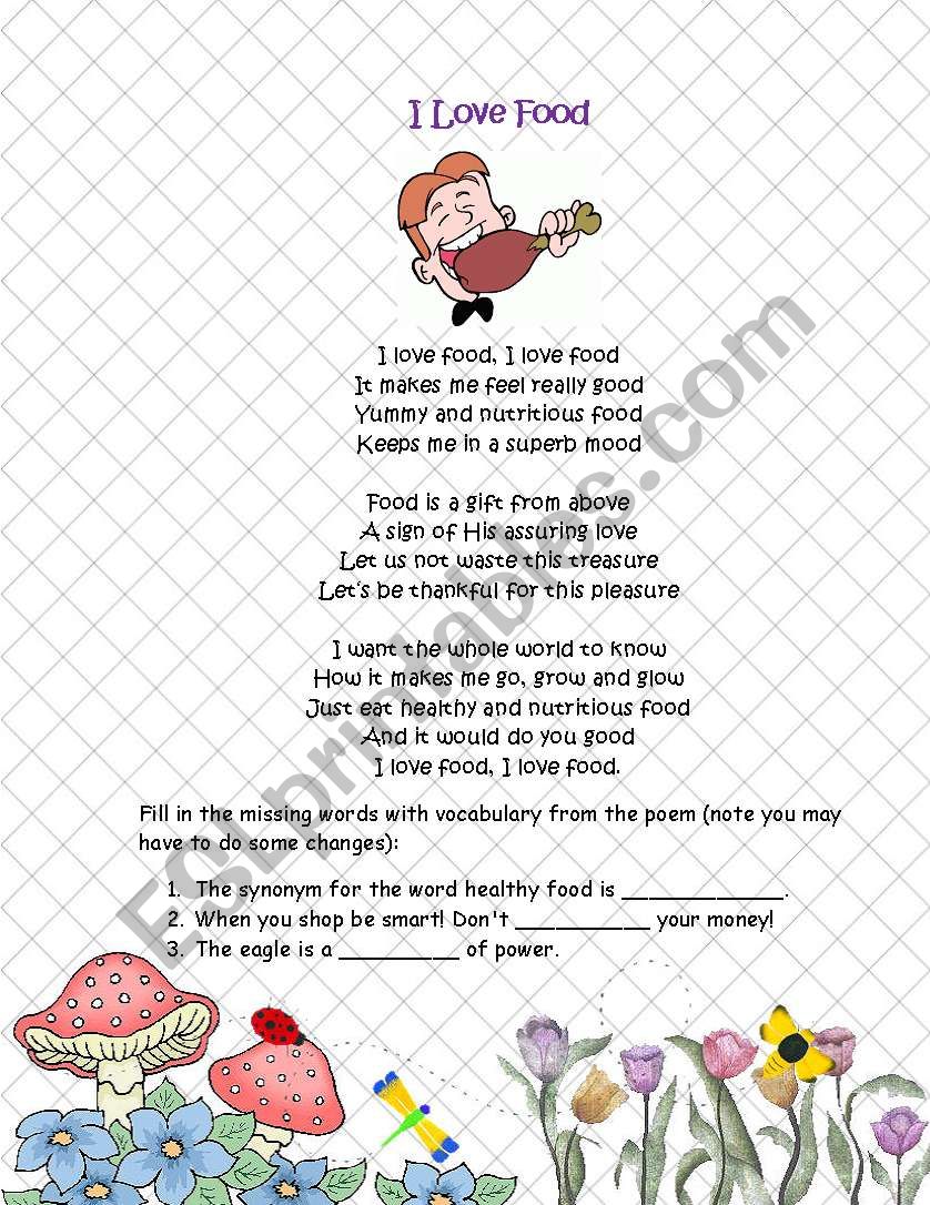 I Love Food Poem worksheet