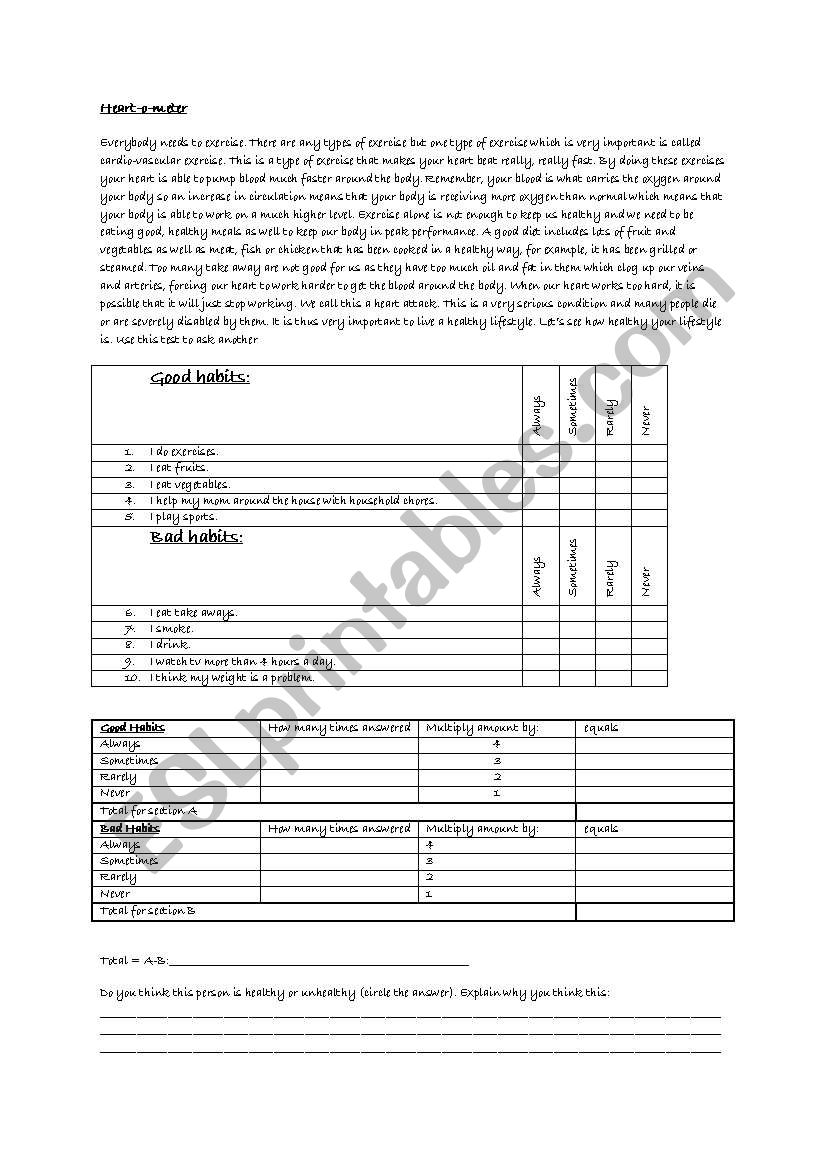 Heart-o-meter worksheet