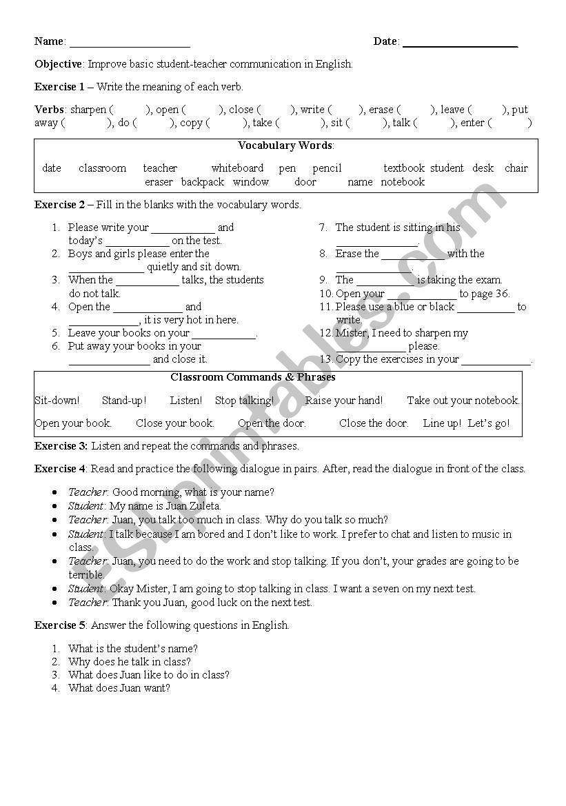 Classroom English for Teachers & Students