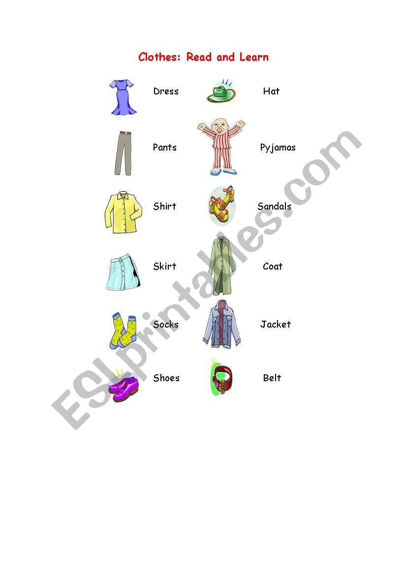 clothes worksheet