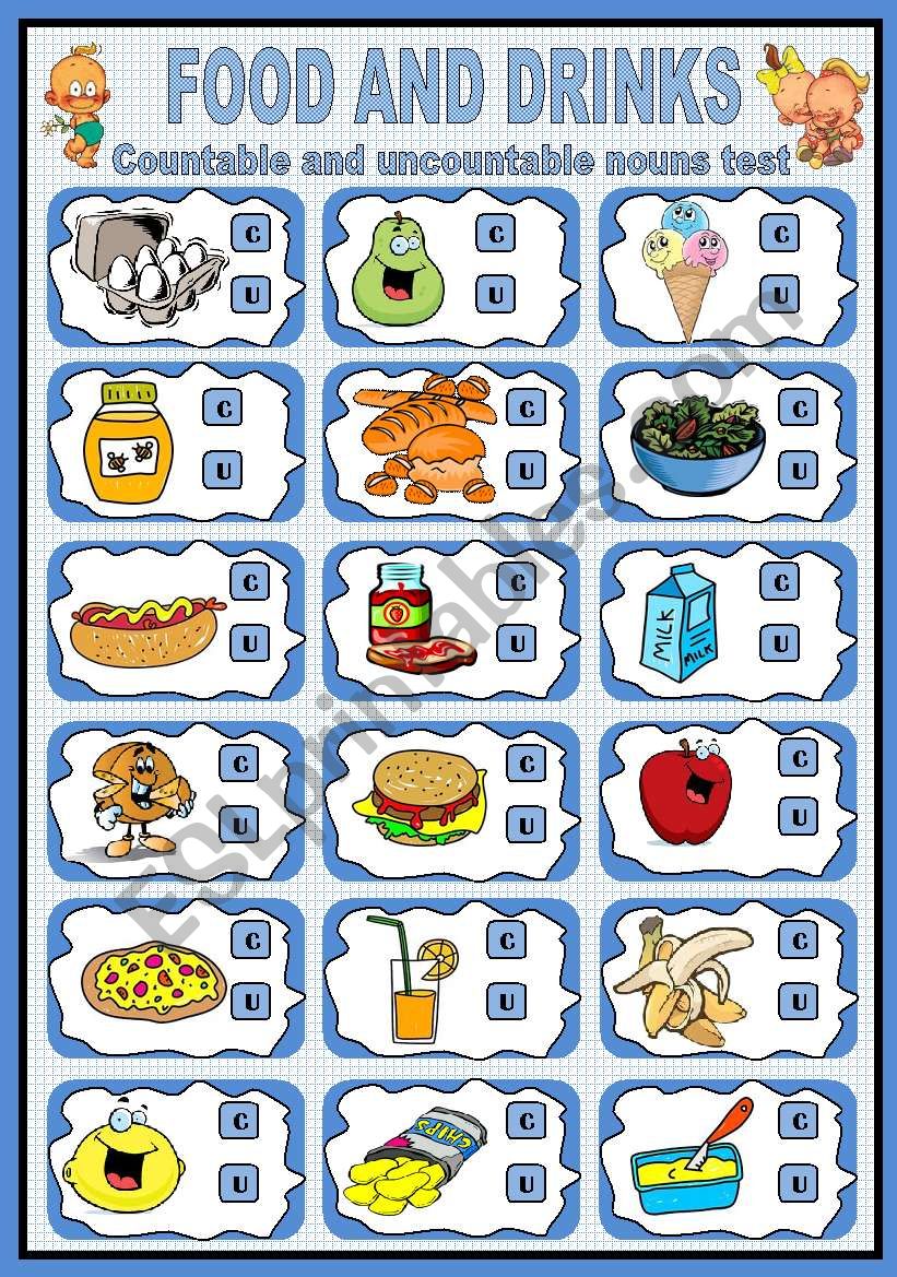 Food and Drinks (Countable and Uncountable nouns test)