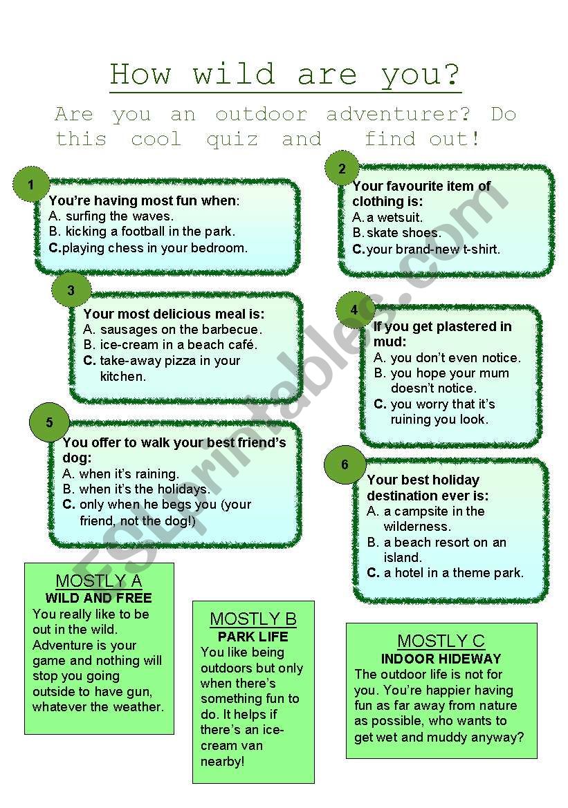 How wild are you? worksheet