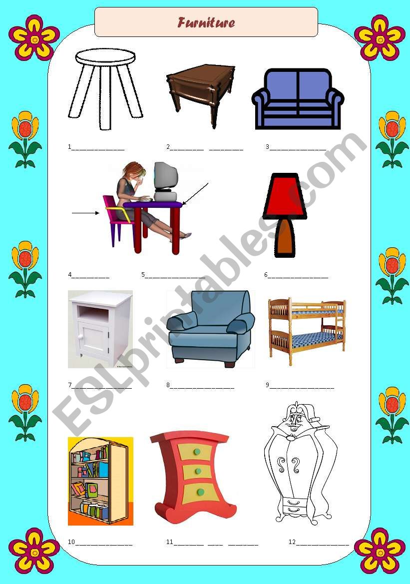 Furniture worksheet