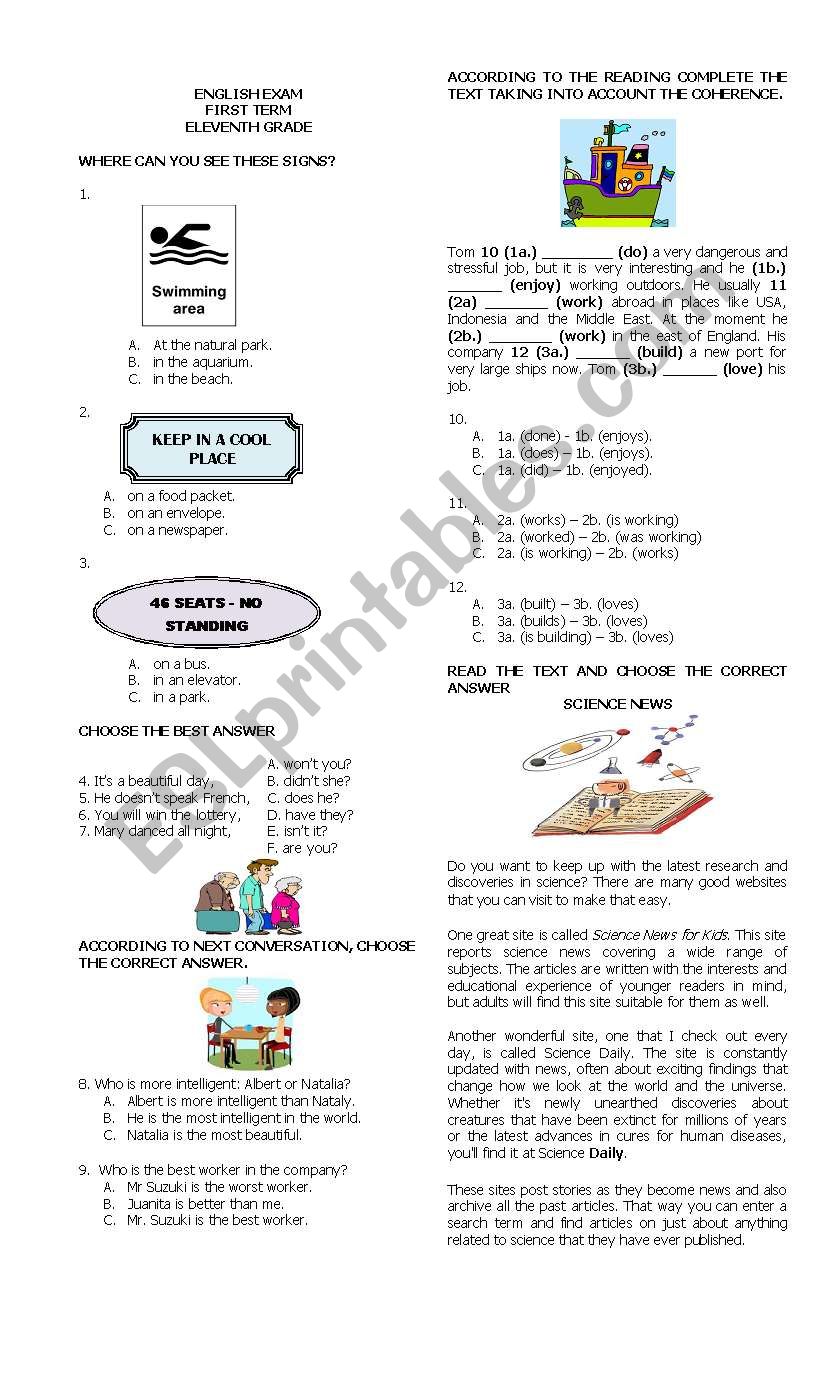 Evaluation 11th grade worksheet