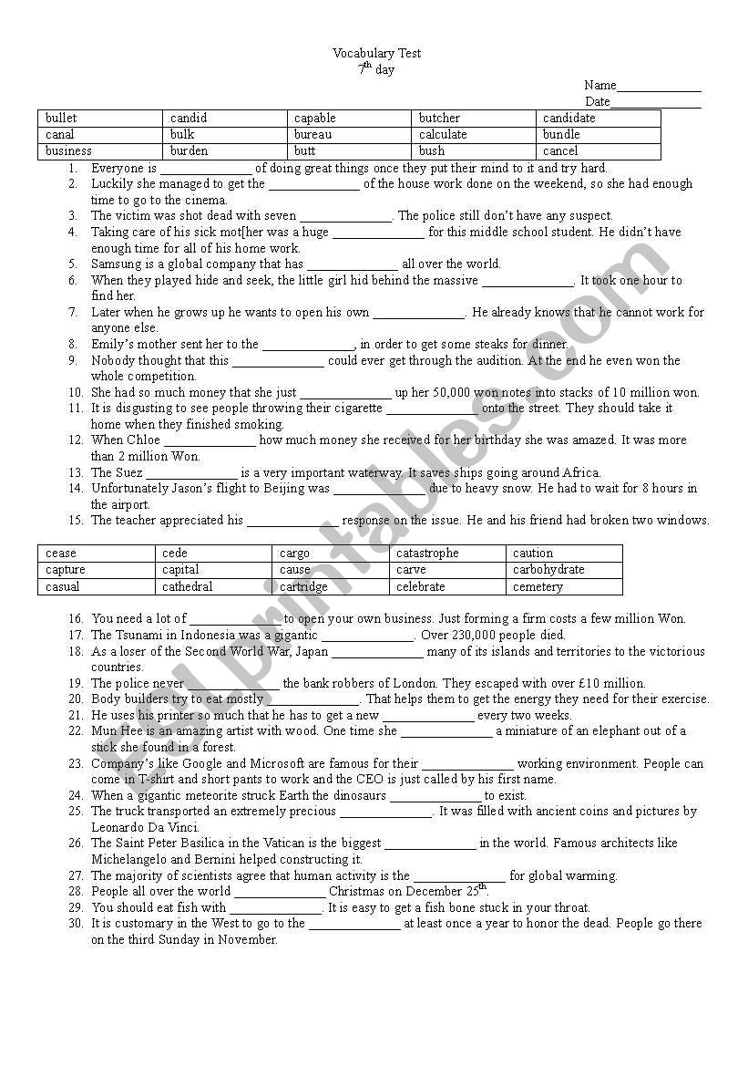 Vocabulary Test Day 7 (LinguaForum)