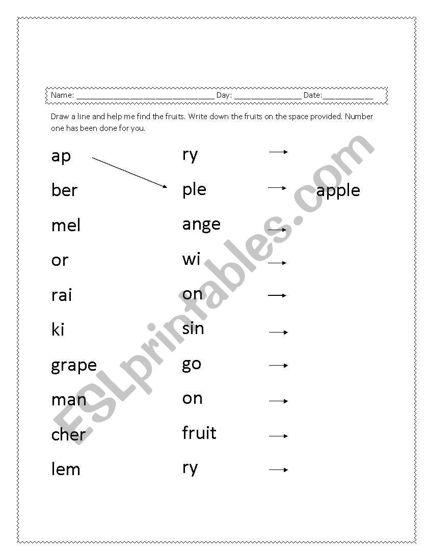 Fruits worksheet