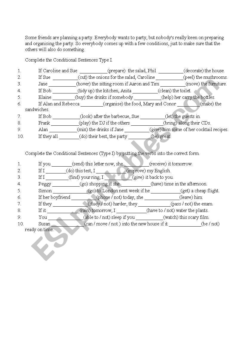 Conditionals Type 1 worksheet