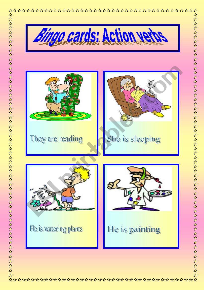 Bingo game cards: Action verbs