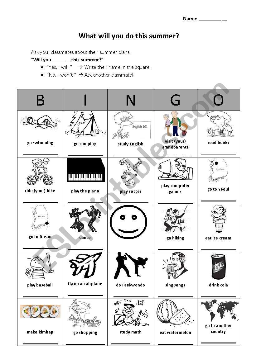 Future will tense BINGO worksheet