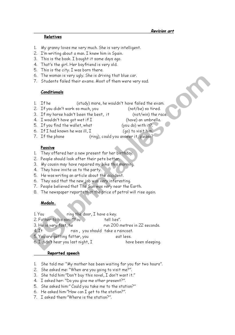 grammar test worksheet