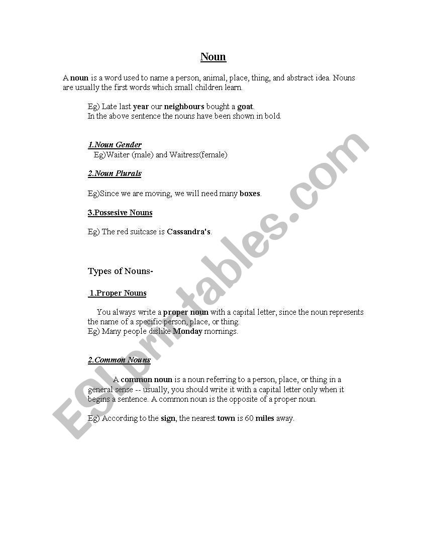 Noun worksheet