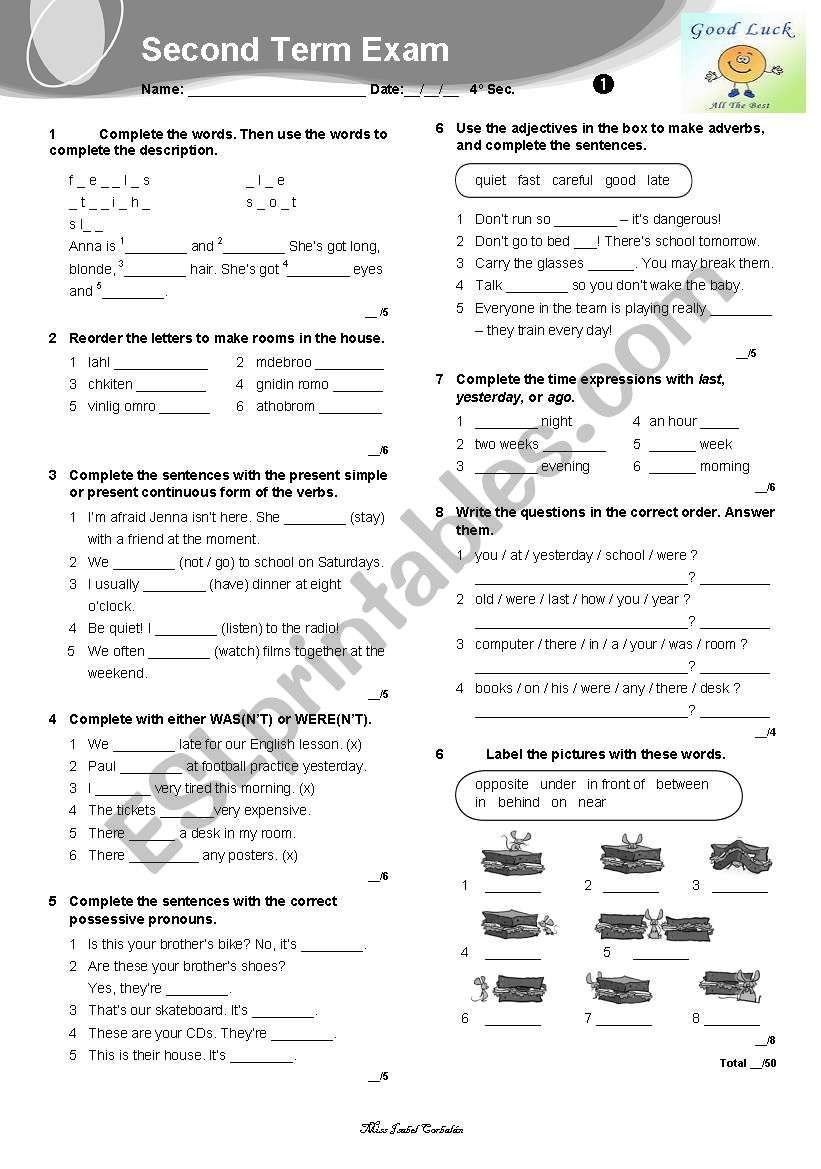 exam worksheet