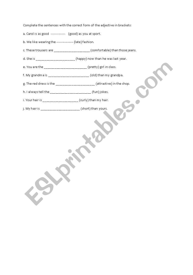 comparative superlative worksheet