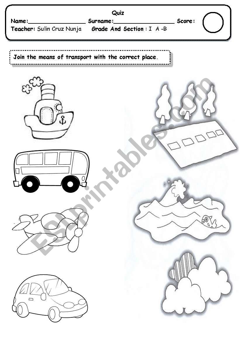 transports worksheet