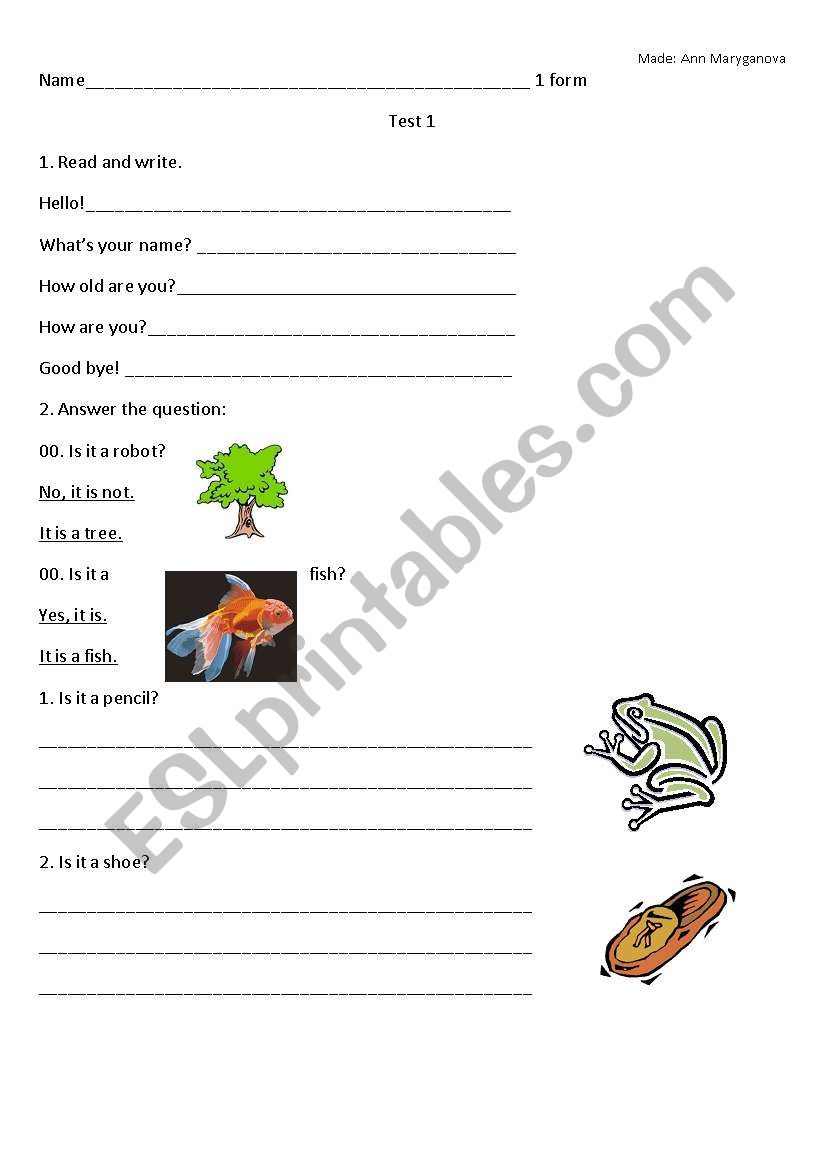 Test for children (beginners)/verb to be ? + - 