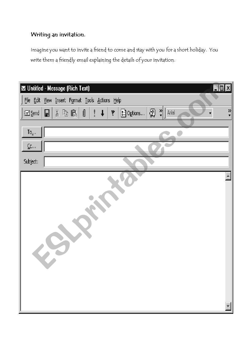An email invitation worksheet