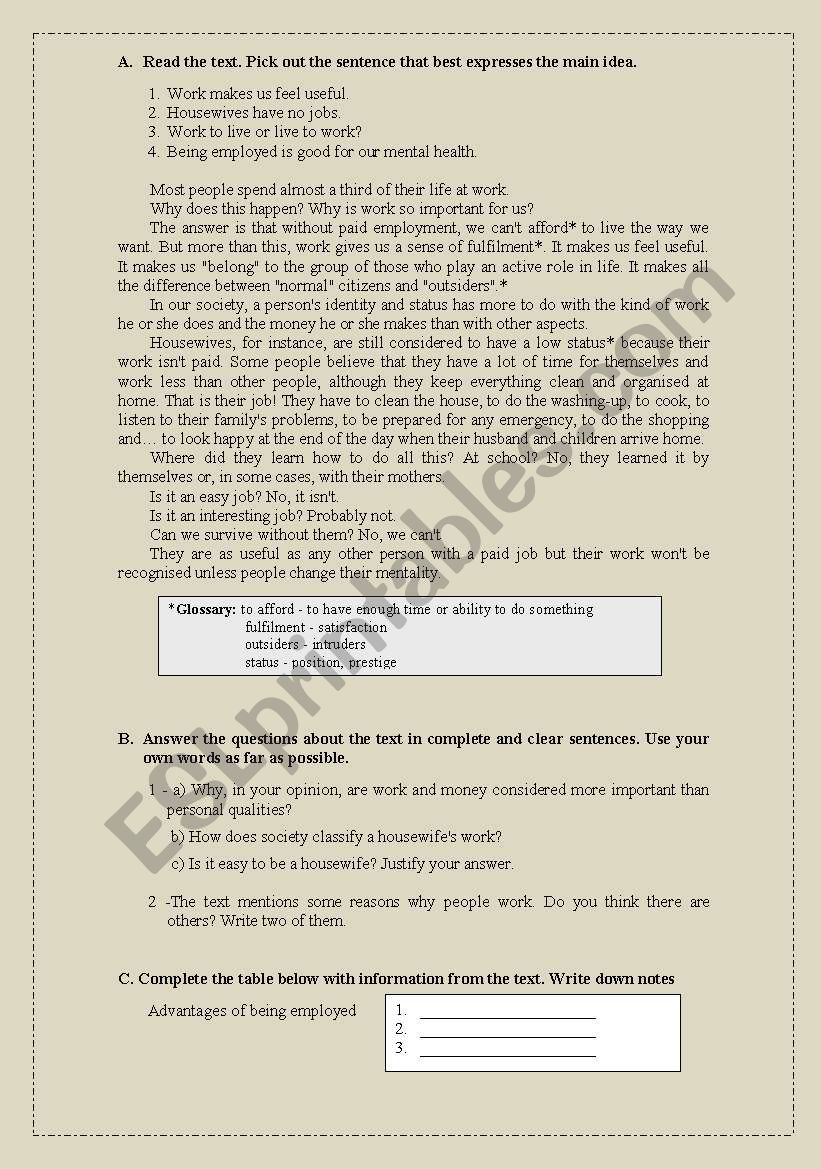 Test on work worksheet
