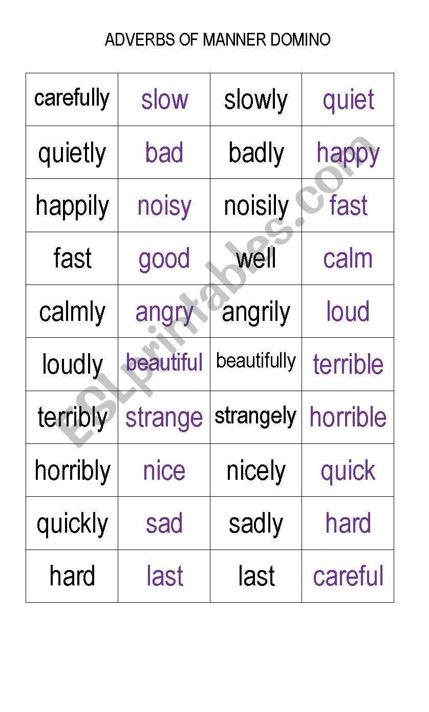 Adverbs of Manner domino worksheet