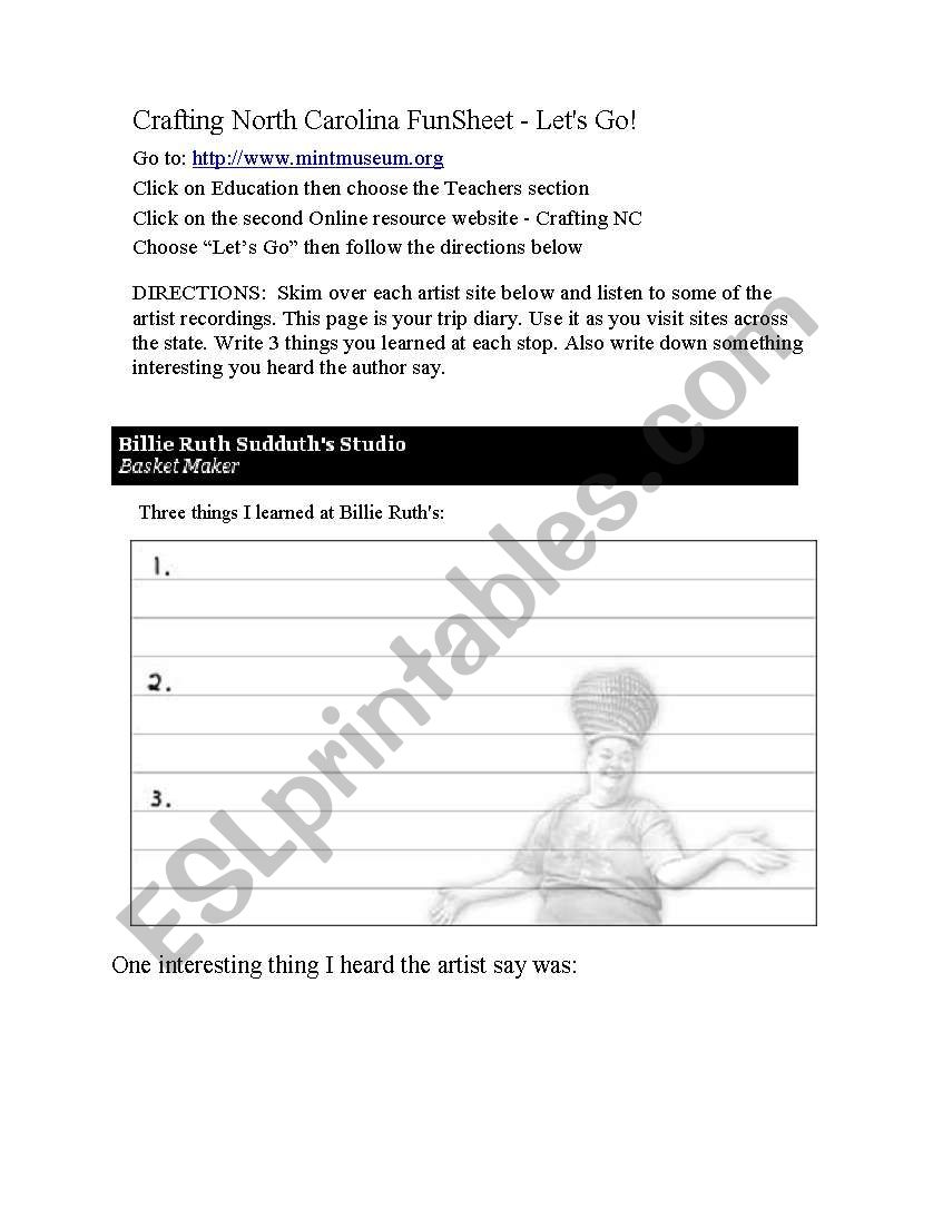 Crafting in North Carolina  worksheet