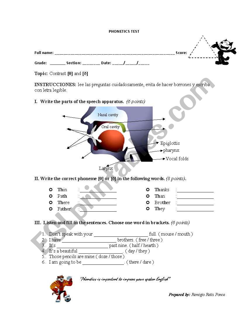 Phonetics quiz worksheet