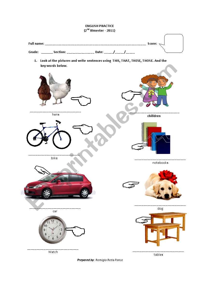 Demostrative adjectives worksheet