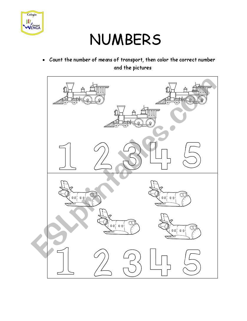 Number from 1 to 5 worksheet