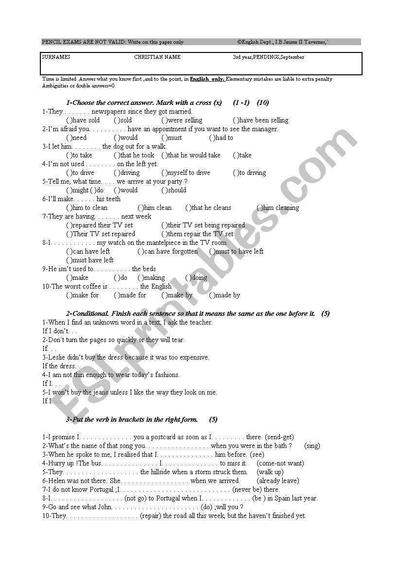 INTERMEDIATE EXAM worksheet