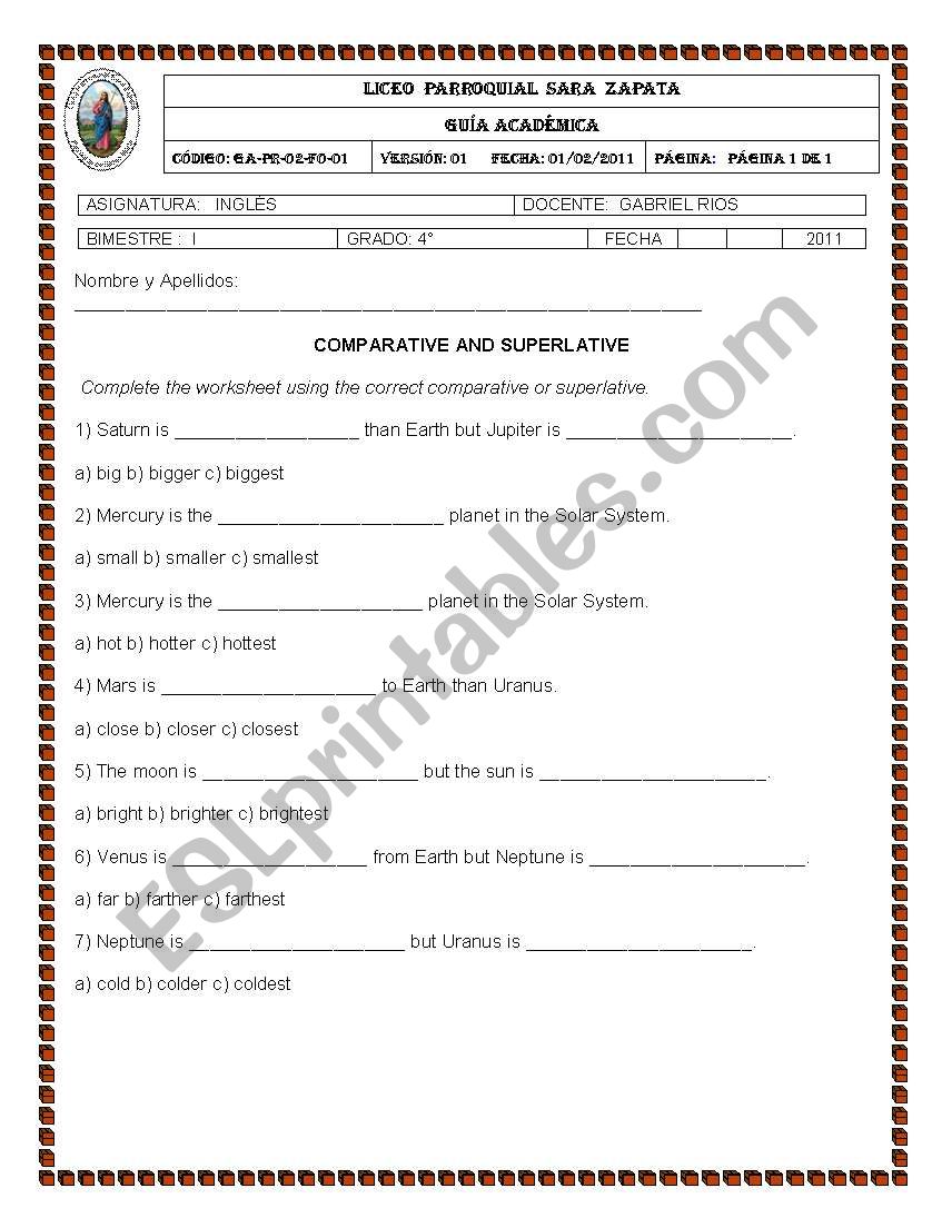 comparative and superlative worksheet