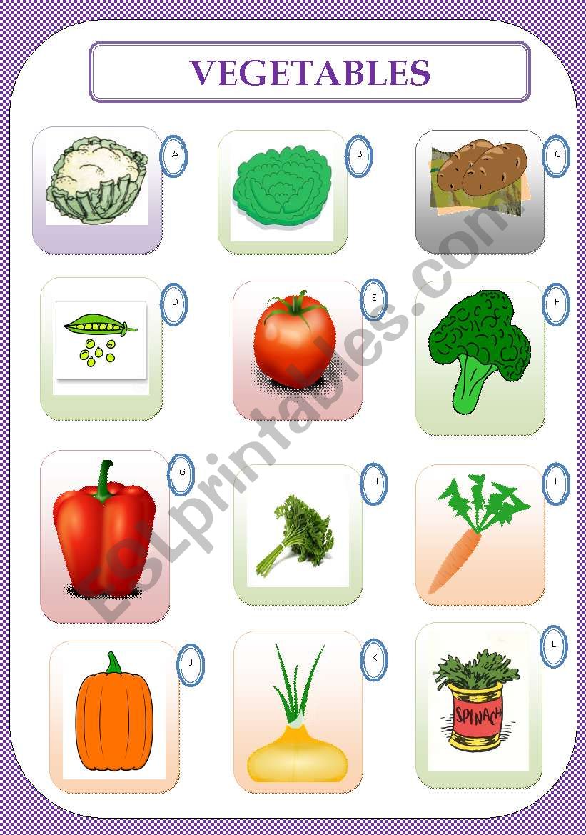 VEGETABLES PICTIONARY + MATCHING EXERCISE