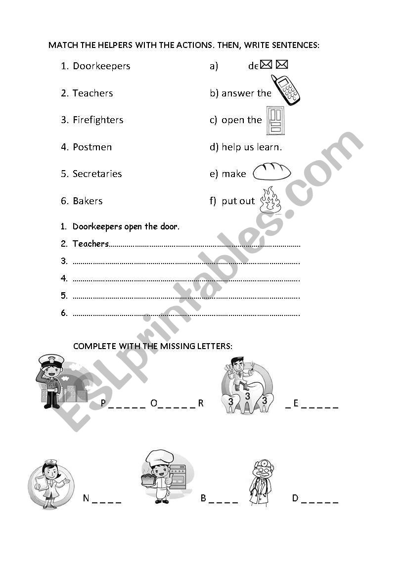 Helpers and their actions worksheet
