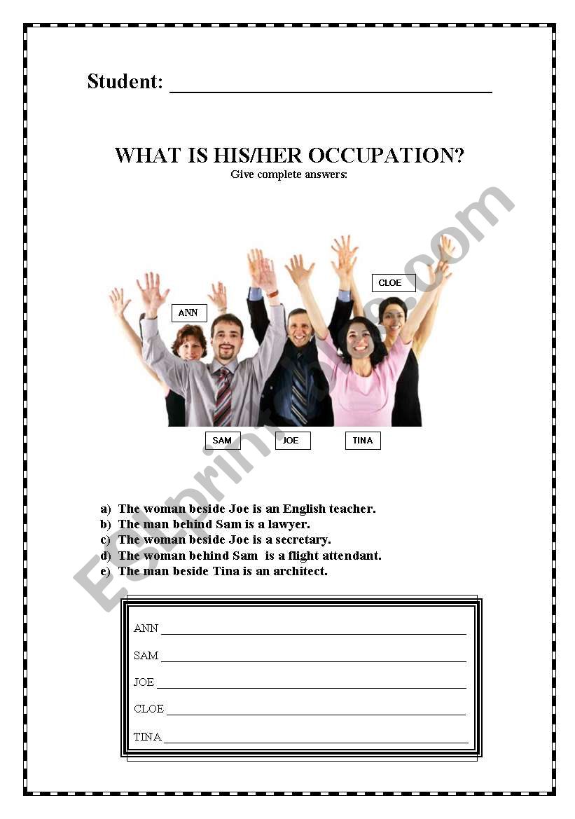 OCCUPATIONS worksheet