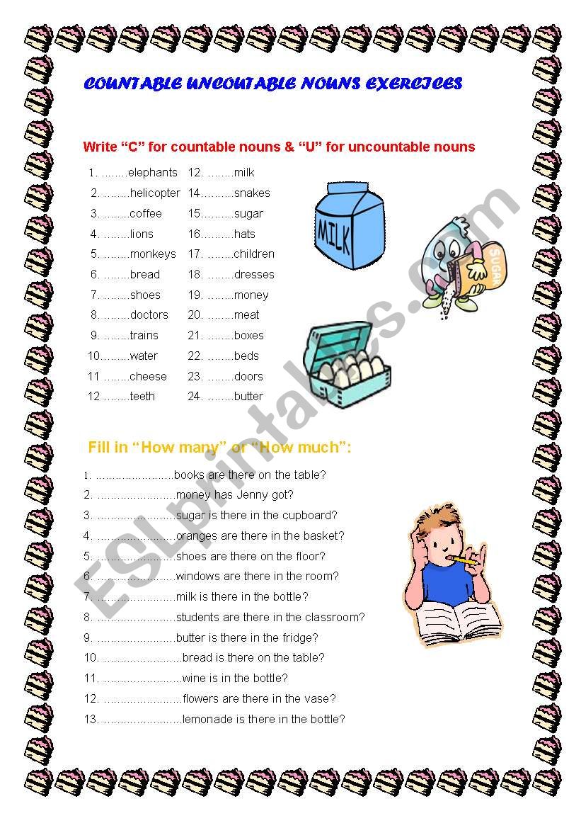 COUNTABLE UNCOUNTABLE NOUNS worksheet