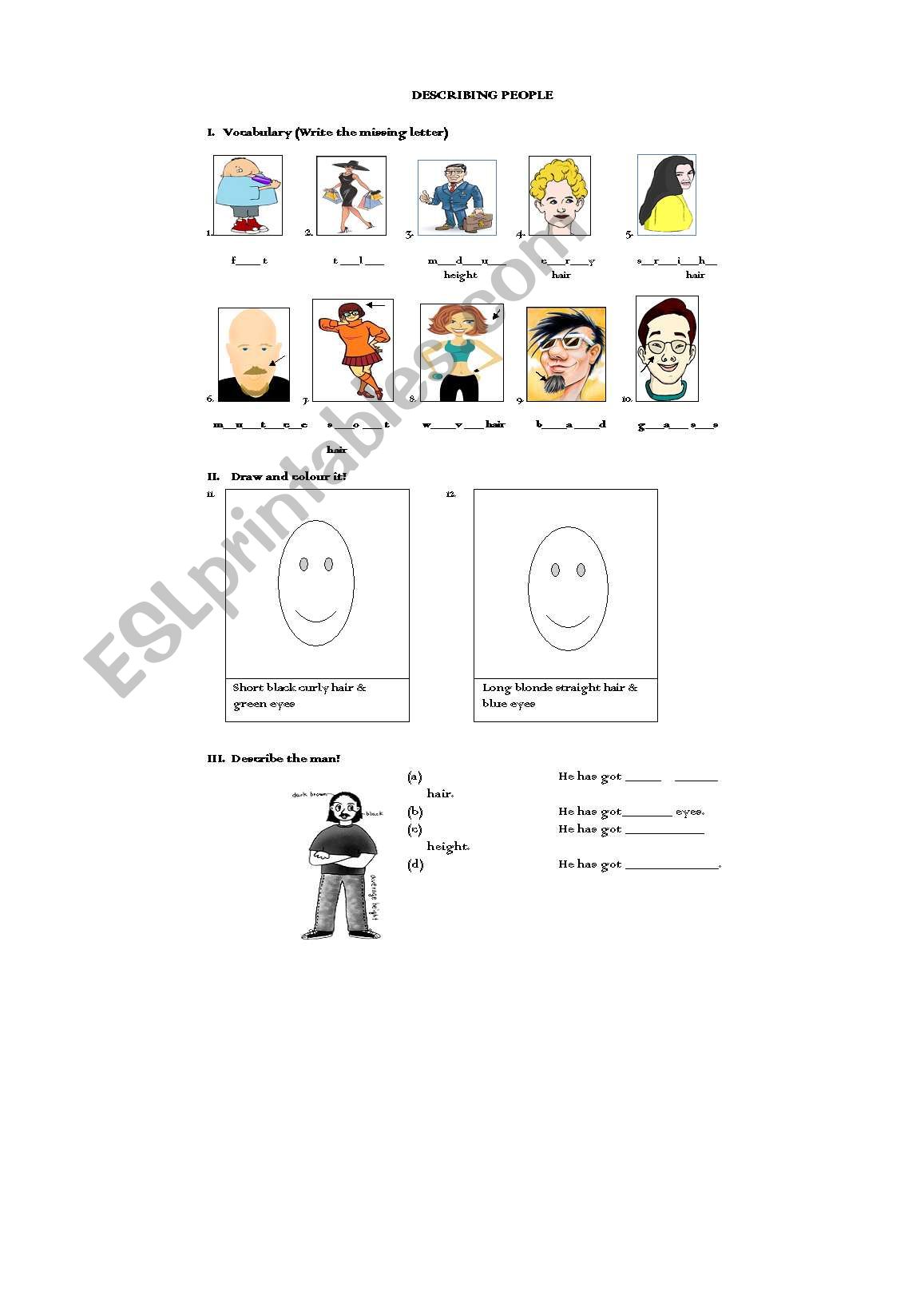 describing people worksheet