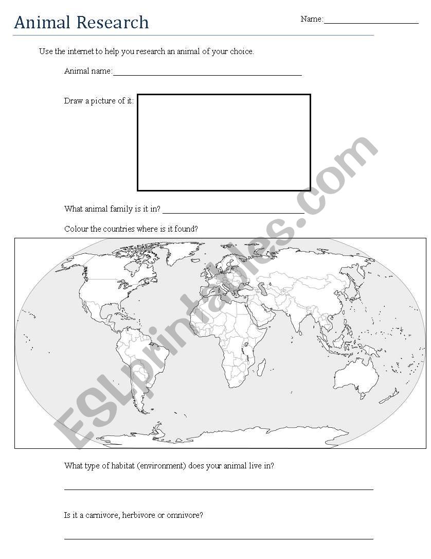 Animal research worksheet