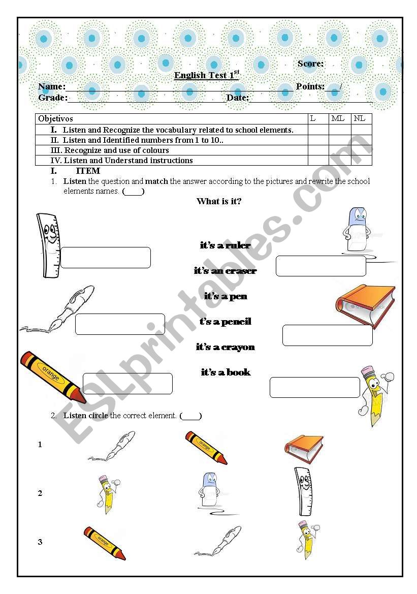 English test worksheet